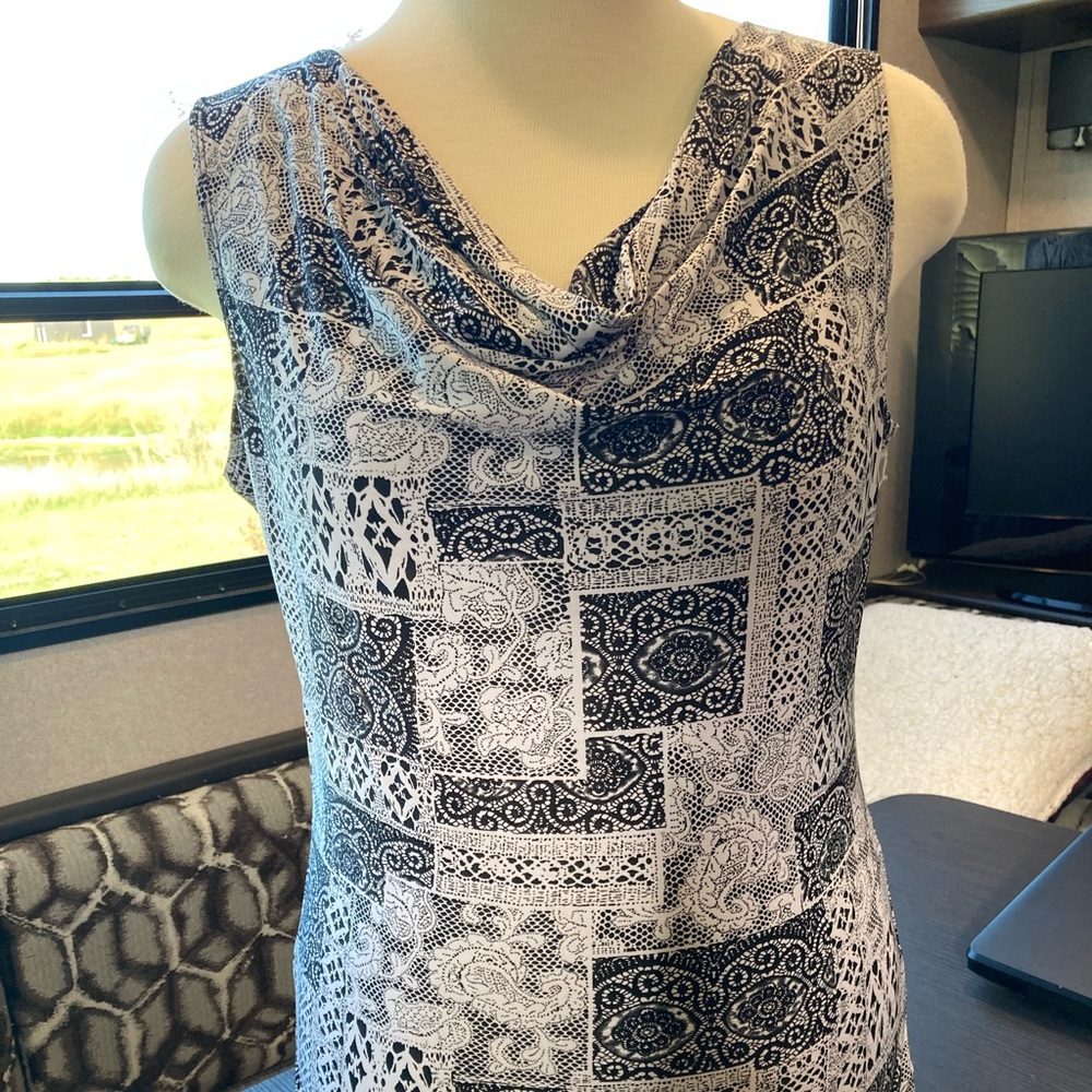 Beechers Brook Black/Grey Cowl Drape Sleeveless Top, Polyester/Spandex, XL